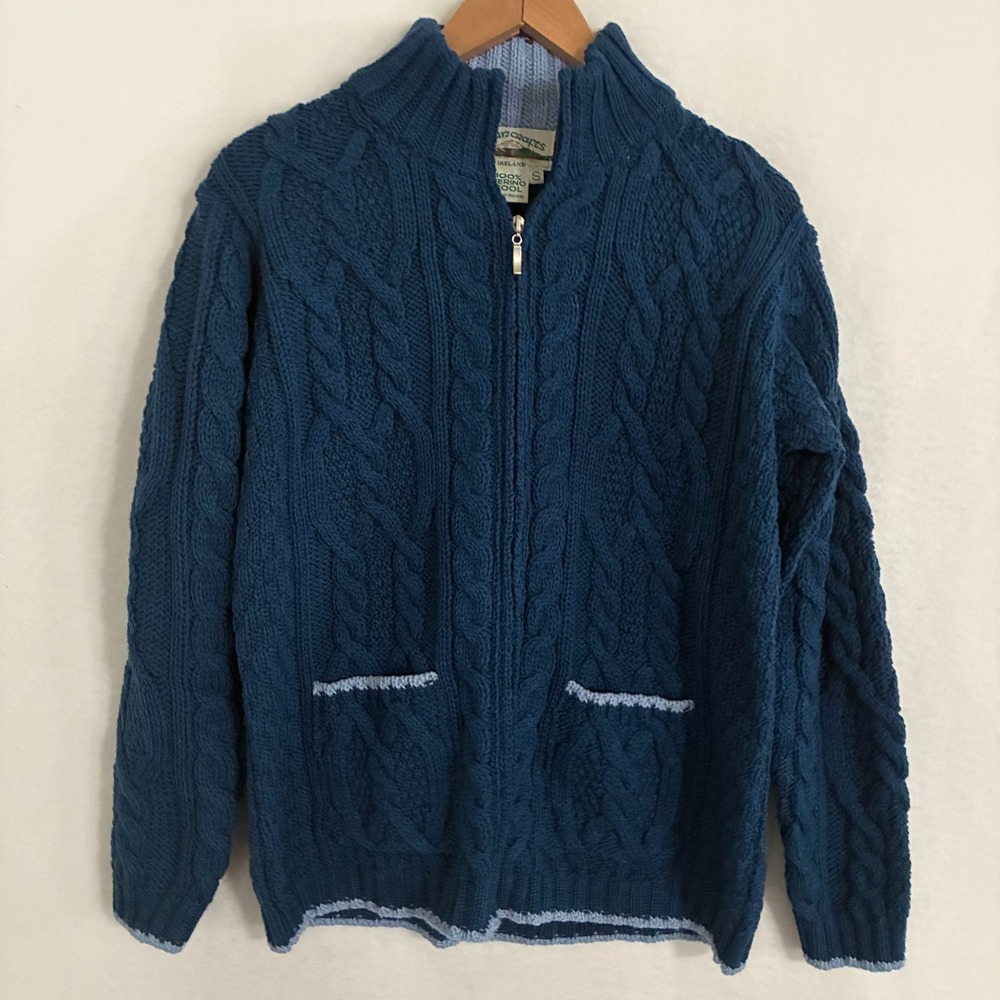 Aran Crafts Ireland Merino Wool Cardigan Sweater Women S Full Zip Cable Knit